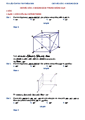 Chủ đề Hình học Lớp 11 Góc  Khoảng cách trong không gian